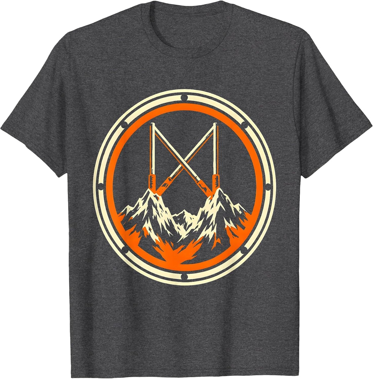 Rugby Posts Mountain Peaks Graphic Design T-Shirt - Dark Heather Grey