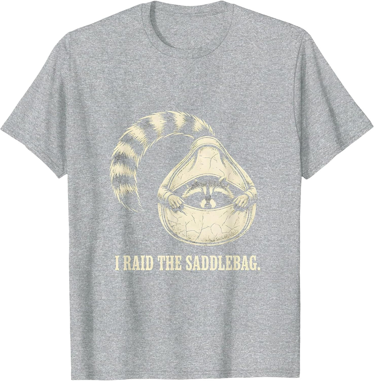Men's I Raid The Saddlebag Boho Western Raccoon Trash Panda Humor T-Shirt - Heather Grey