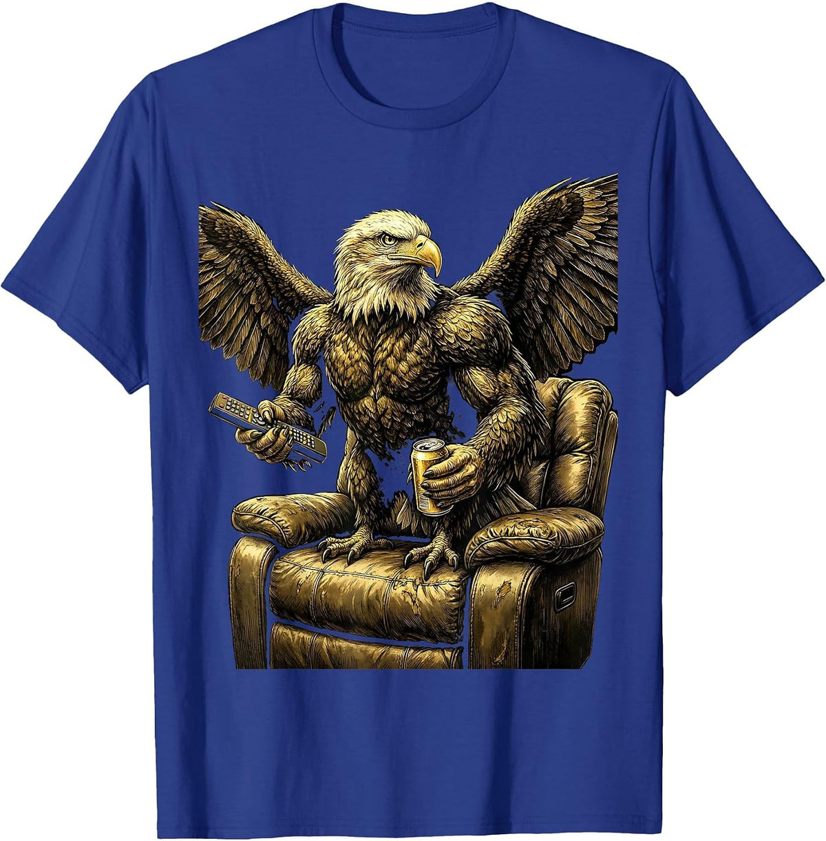 Men's Bald Eagle Perched on Weathered Shield T-Shirt - Royal Blue