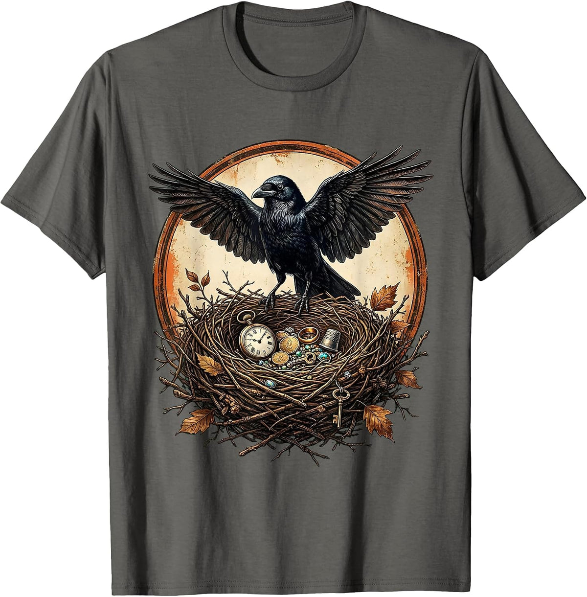 Crow Nest Shiny Treasures Collection Illustration T-Shirt - Asphalt Grey
