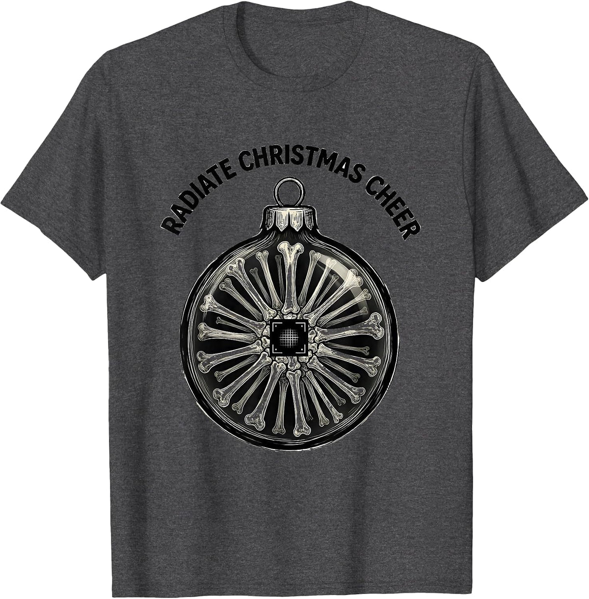 Men's Radiate Christmas Cheer Funny Radiology Xray Tech Holiday T-Shirt - Dark Heather Grey
