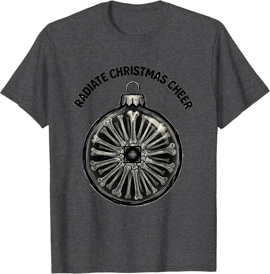 Men's Radiate Christmas Cheer Funny Radiology Xray Tech Holiday T-Shirt - Dark Heather Grey