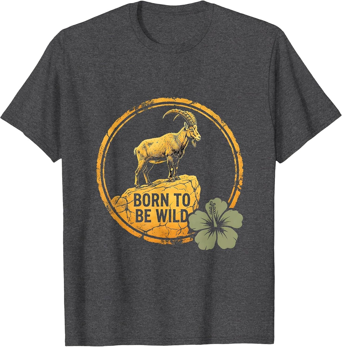 Men's Born to Be Wild Goat Graphic Design T-Shirt - Dark Heather Grey