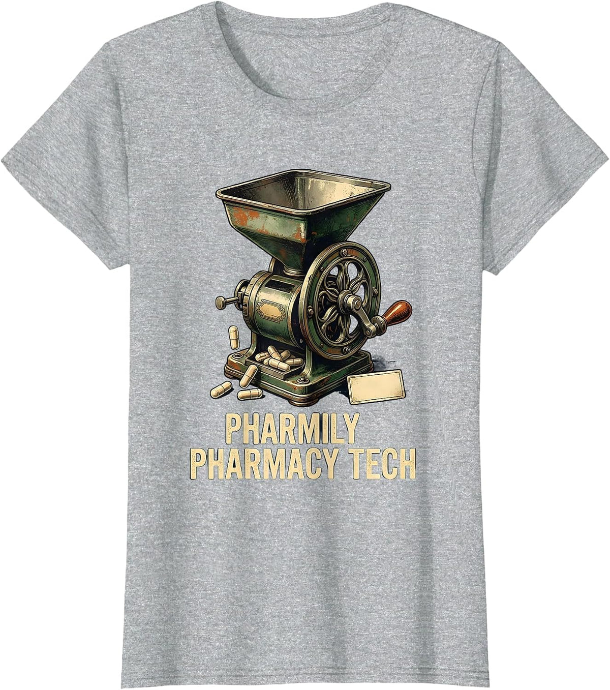 Women's Pharmily Pharmacy Tech Vintage Pharmacist Tech Crew Humor T-Shirt - Heather Grey