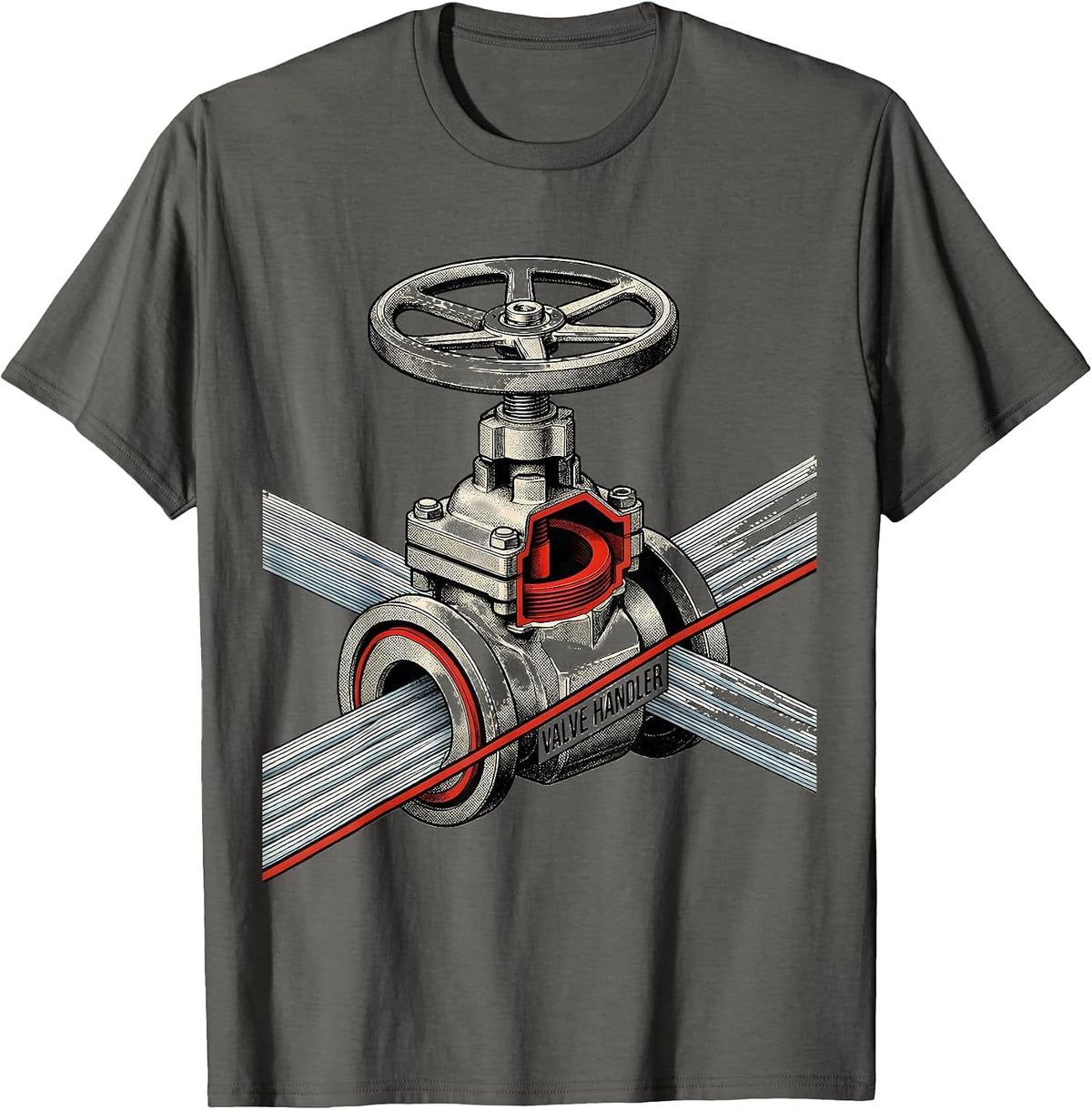 Men's Valve Handler Funny Plumber Pipefitter Occupational Humor T-Shirt - Asphalt Grey