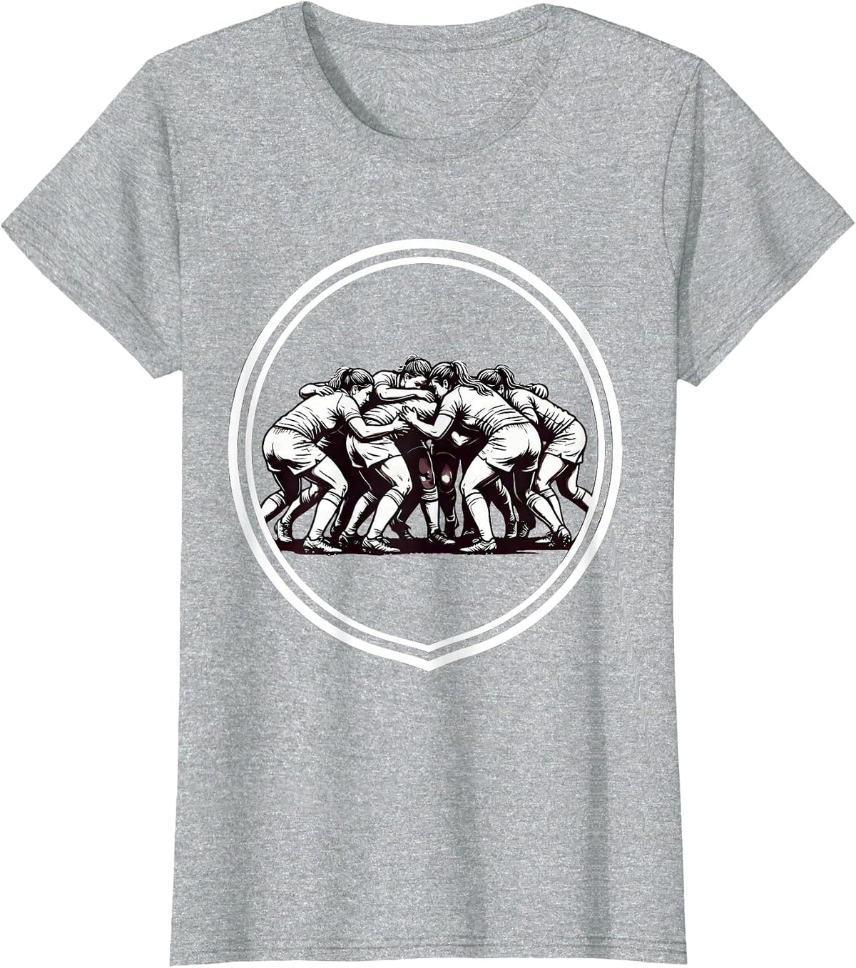 Rugby Scrum Pack Pushing Forward Illustration T-Shirt - Heather Grey
