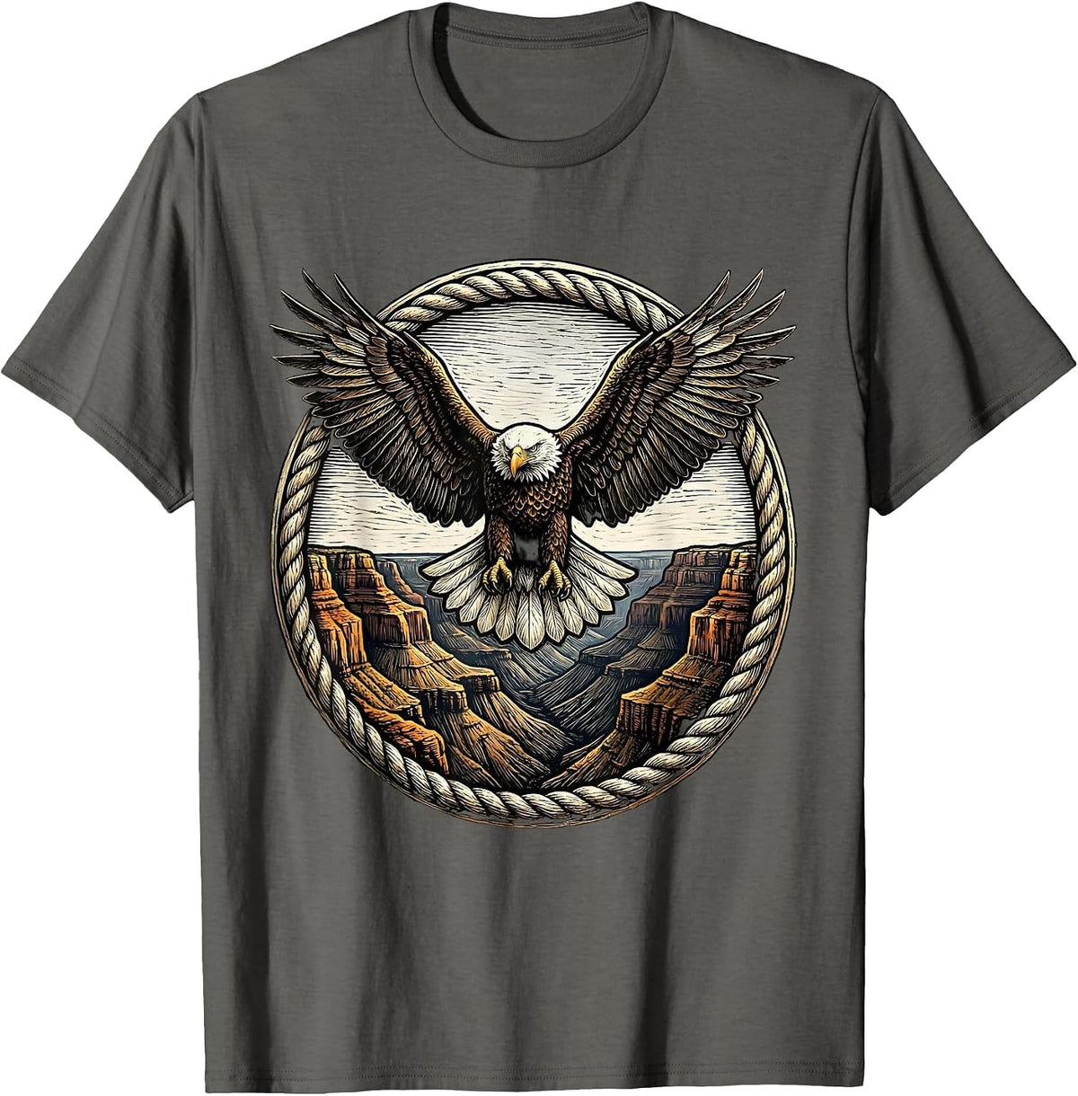 Men's Bald Eagle Soaring Over Canyon Cliffs T-Shirt - Asphalt Grey