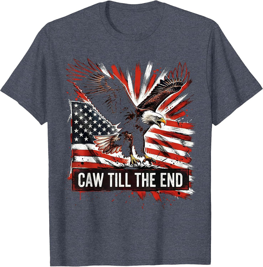 Caw Till The End Crow Fan Design T-Shirt - Heather Blue