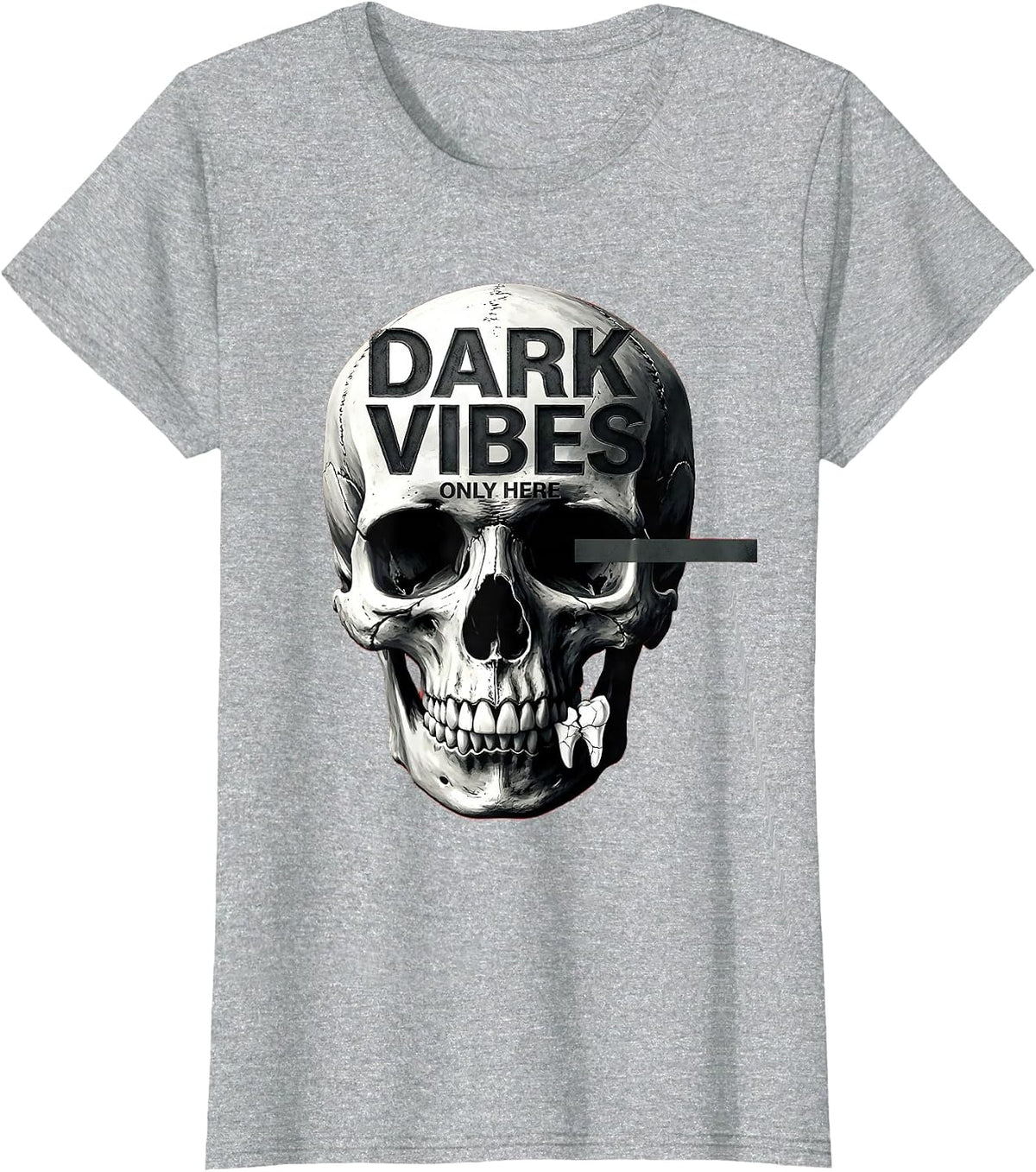 Dark Vibes Only Skull Graphic Design T-Shirt - Heather Grey