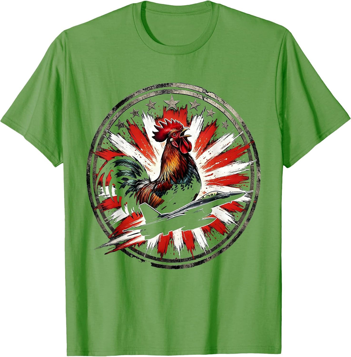 Men's Rooster Crowing at Fiery Sunrise Graphic Tee T-Shirt - Grass Green