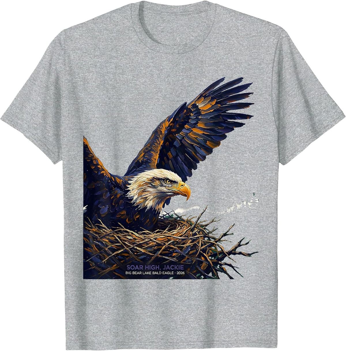 Men's Soar High, Jackie Big Bear Lake Bald Eagle Memorial T-Shirt - Heather Grey