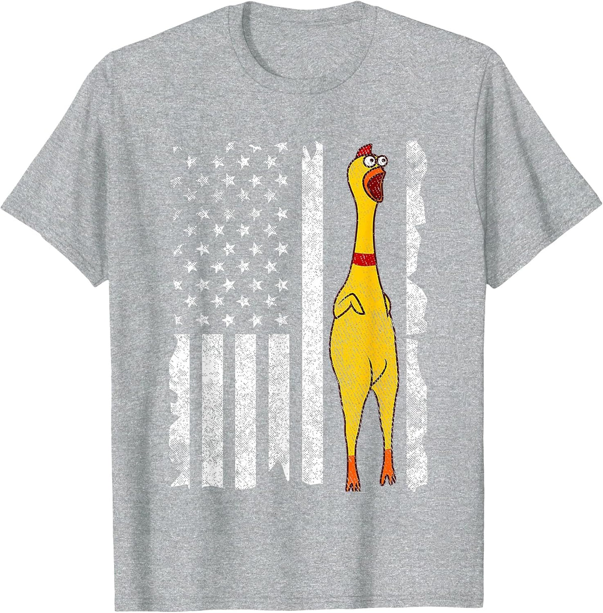 Funny Rubber Chicken Vintage American US Flag Men & Women T-Shirt - Heather Grey