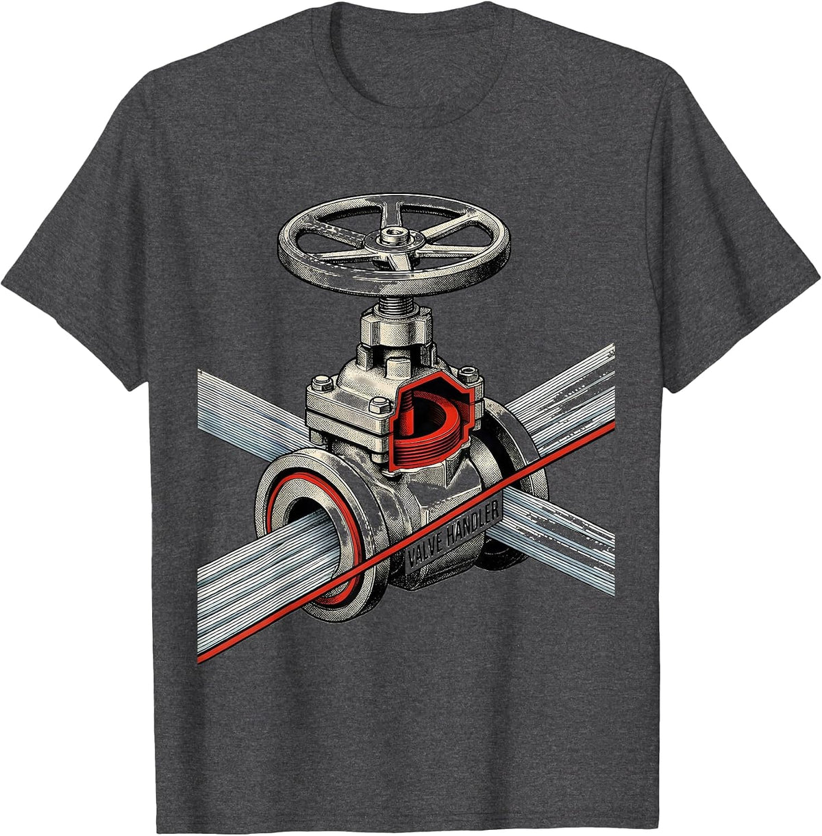 Men's Valve Handler Funny Plumber Pipefitter Occupational Humor T-Shirt - Dark Heather Grey