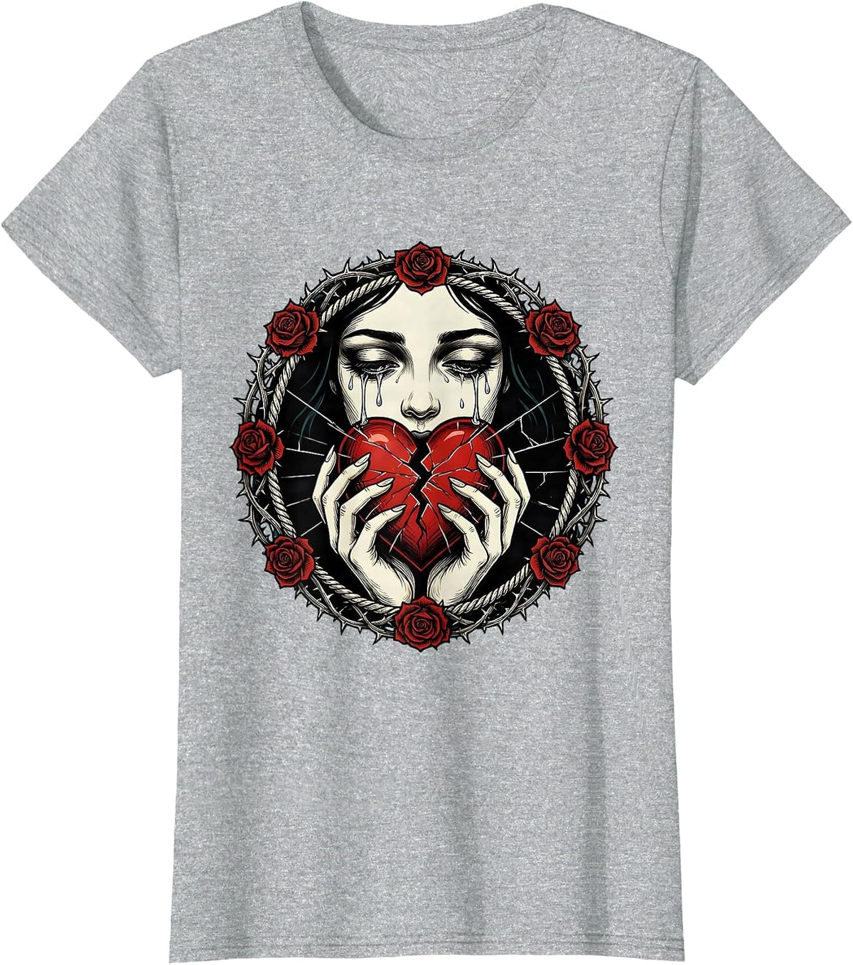 Women's Emo Broken Heart Glass Shard Illustration T-Shirt - Heather Grey