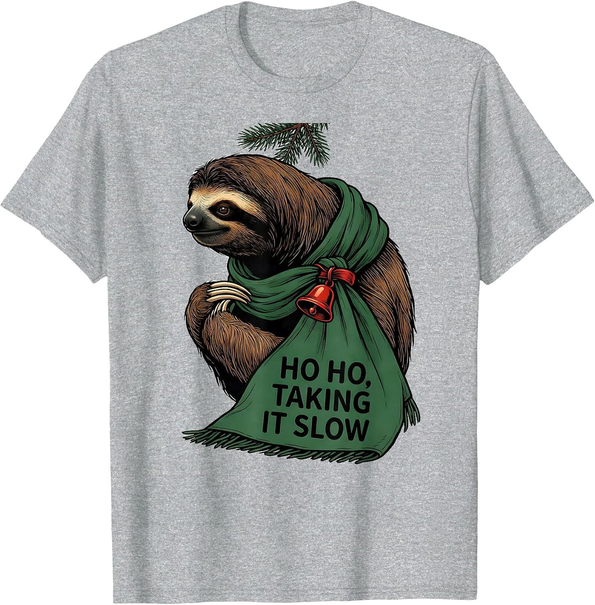 Men's Ho Ho, Taking It Slow Funny Sloth Lover Ugly Christmas T-Shirt - Heather Grey