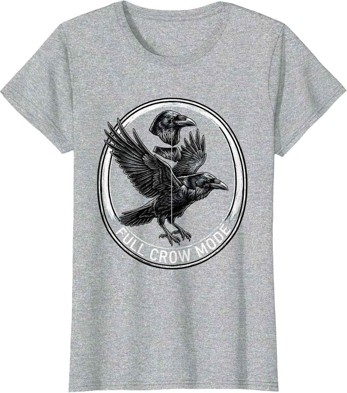 Women's Full Crow Mode Activated Bold Bird Design T-Shirt - Heather Grey