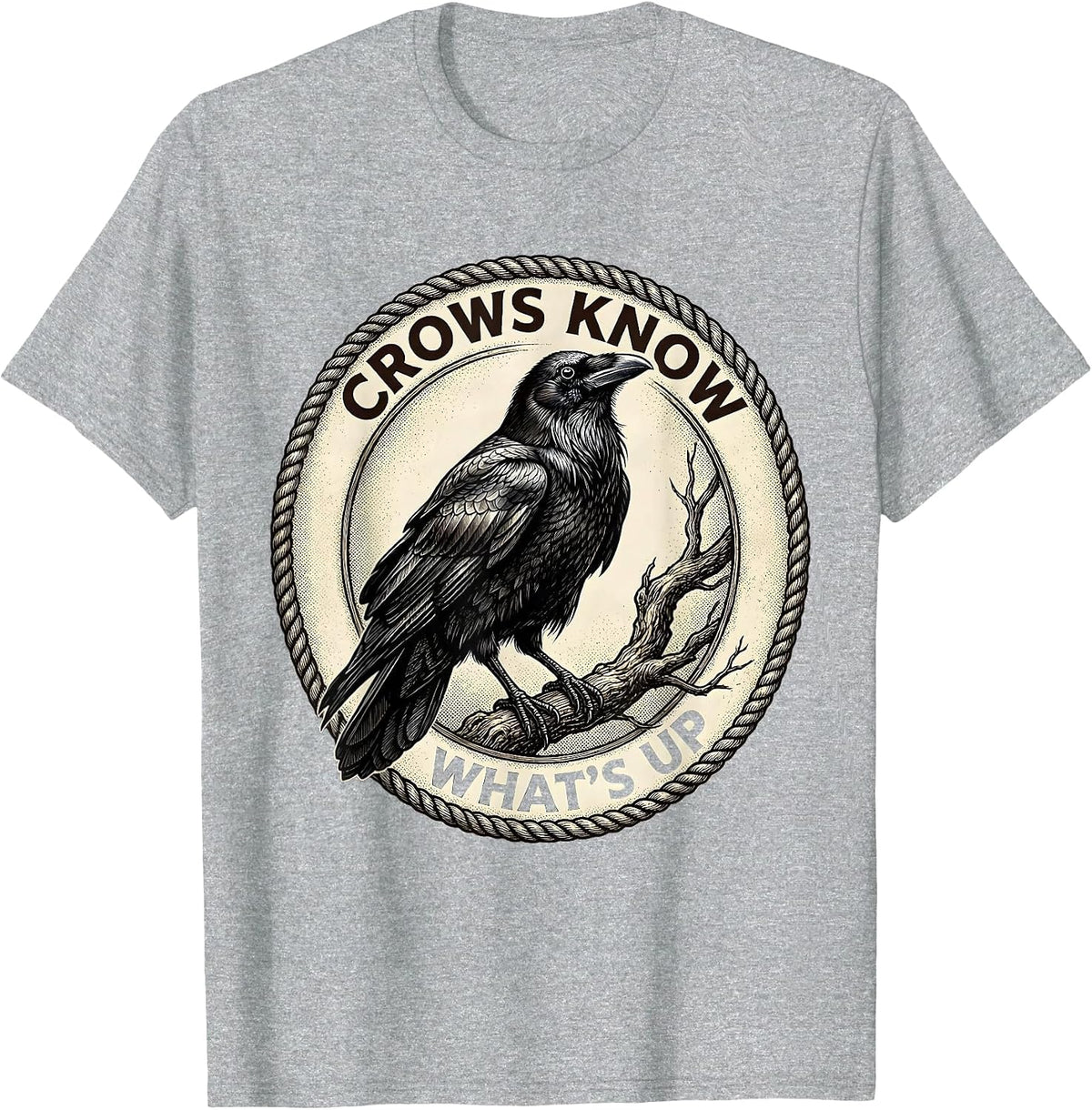 Men's Crows Know What's Up Bold Crow Graphic Design T-Shirt - Heather Grey