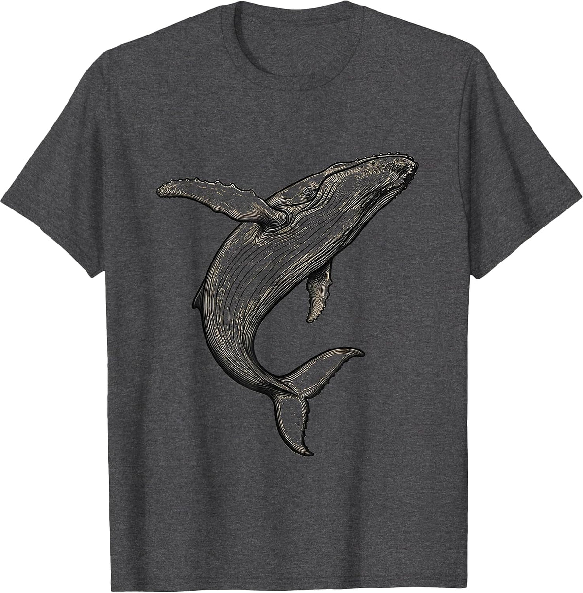 Men's Whale Contour Minimalist Line Art Animal Lover T-Shirt - Dark Heather Grey