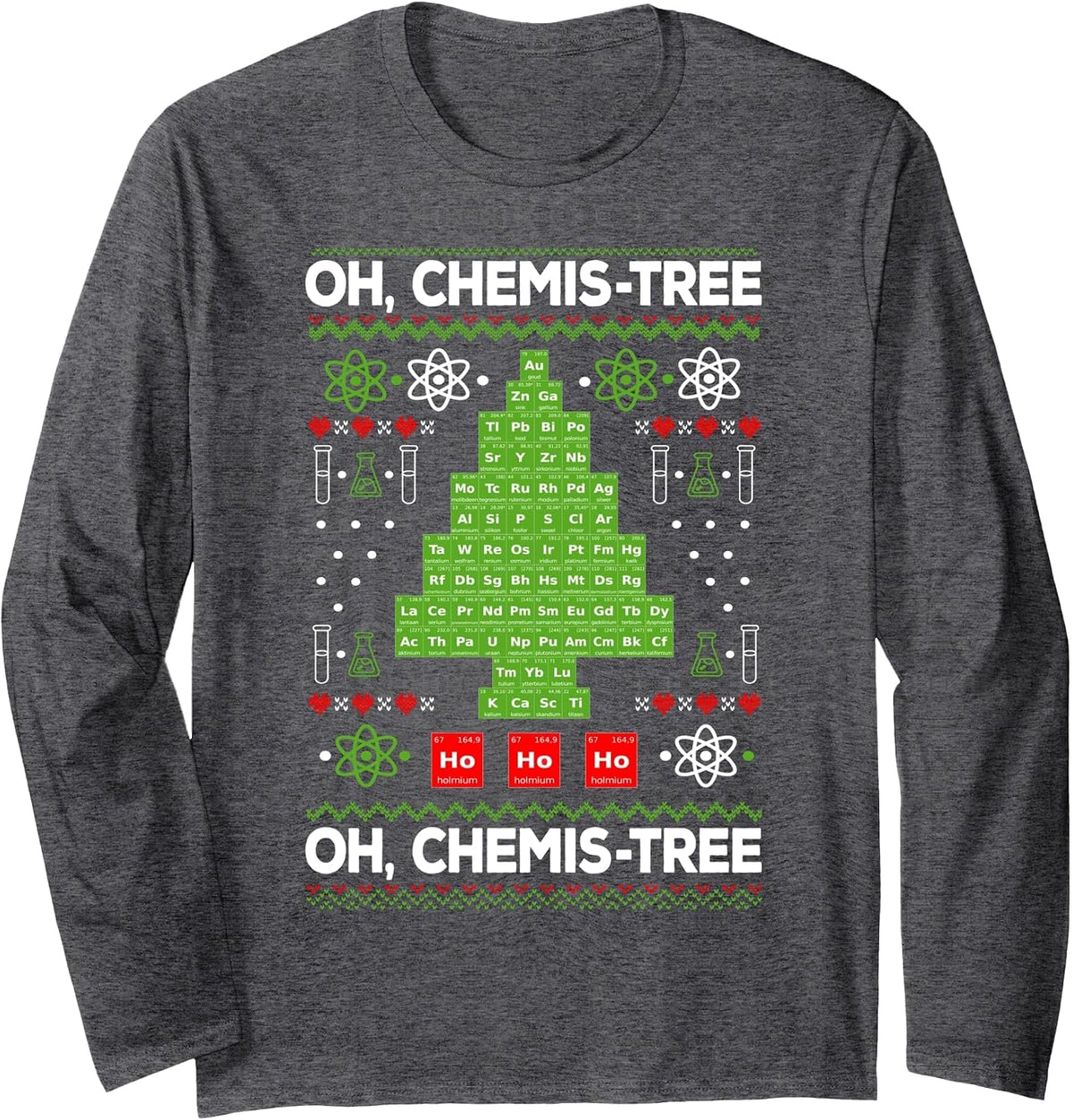 Periodic Table Tree Oh Chemistree Fun Chemistry Teacher Xmas Long Sleeve T-Shirt - Adult Unisex Dark Heather Grey