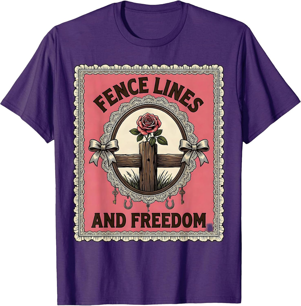 Fence Lines and Freedom Country Life Design T-Shirt - Purple