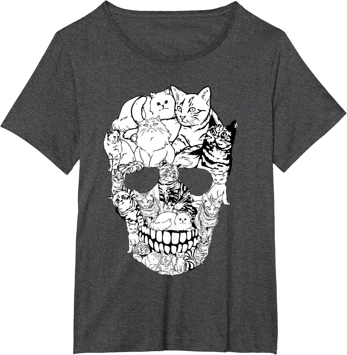 Cat Skull Shirt - Kitty Skeleton Halloween Costume Skull Cat T-Shirt - Dark Heather Grey