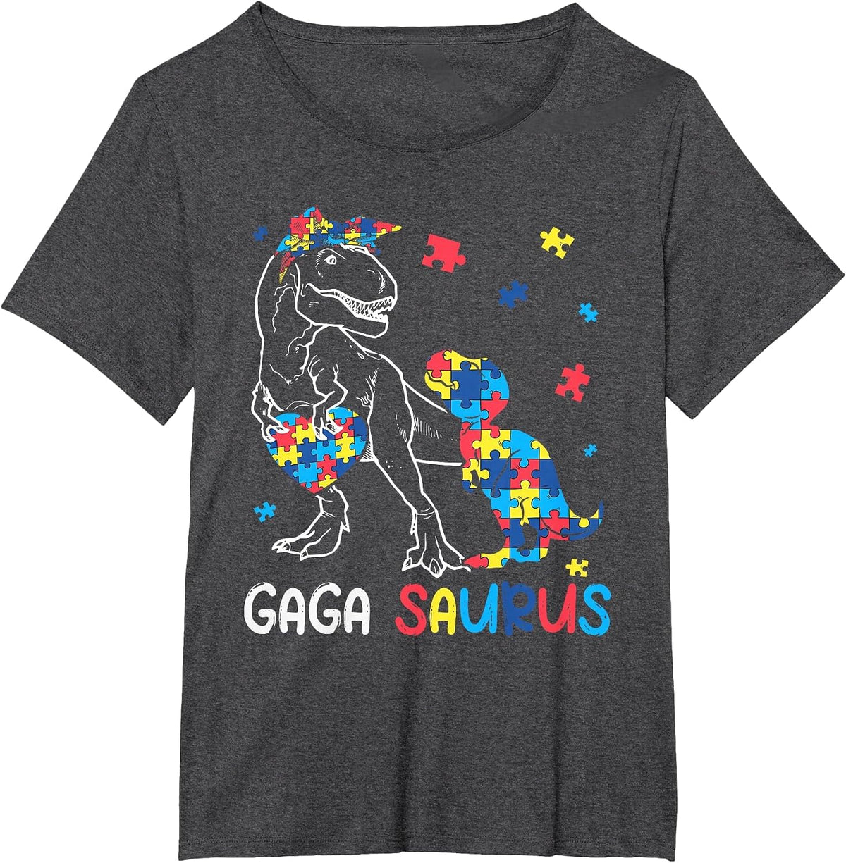 Gaga Saurus Autism Awareness Autistic Dinosaur Family T-Shirt - Dark Heather Grey