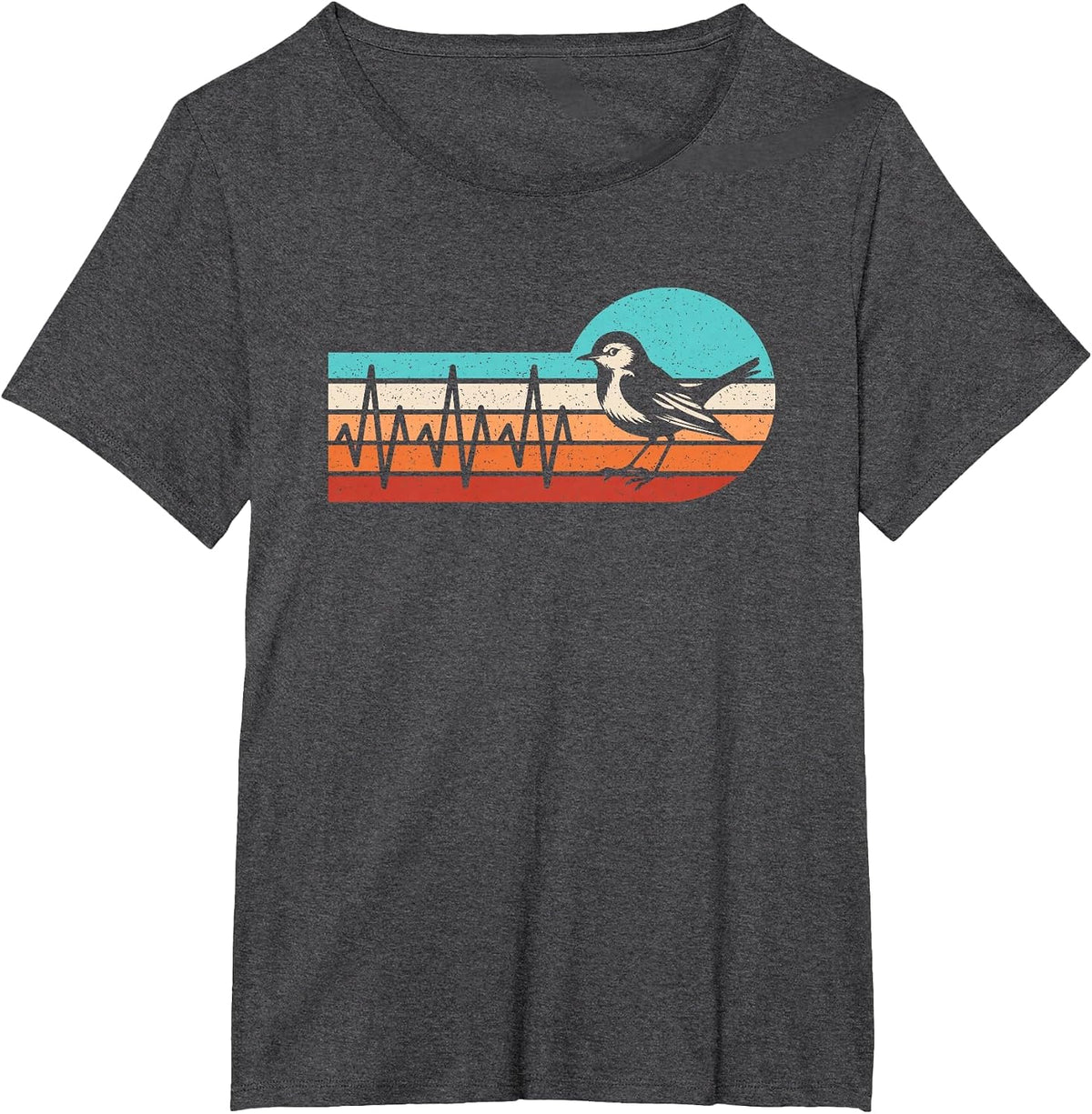 Bird Heartbeat Funny Bird Watching Retro Birding Men Women T-Shirt - Dark Heather Grey