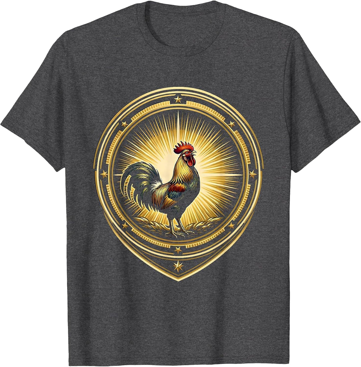 Men's Rooster Crowing at Sunrise Graphic Design T-Shirt - Dark Heather Grey