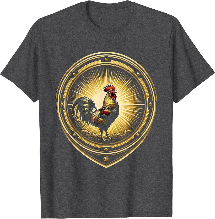 Men's Rooster Crowing at Sunrise Graphic Design T-Shirt - Dark Heather Grey