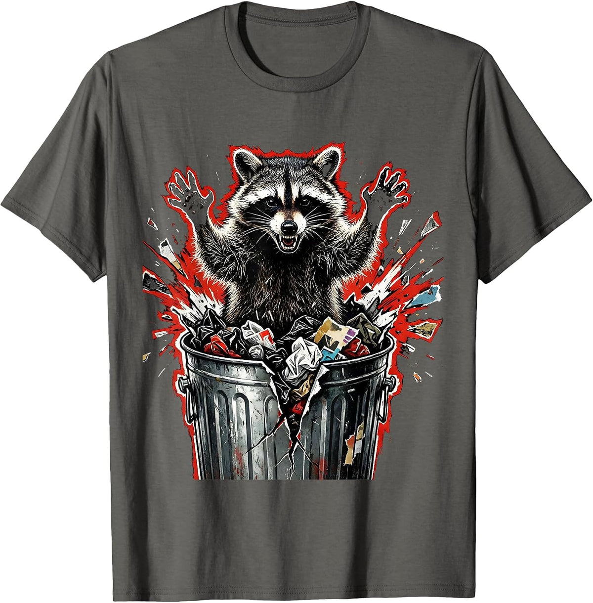 Men's Feral Raccoon Trash Can Raid Graphic T-Shirt - Asphalt Grey