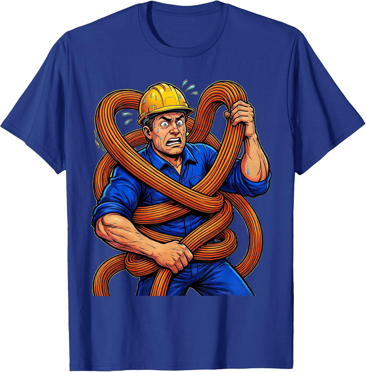 Electrician Tangled Extension Cord Funny Graphic T-Shirt - Royal Blue