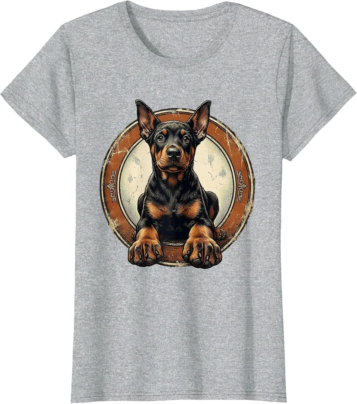 Cute Doberman Puppy Big Paws Sitting Graphic T-Shirt - Heather Grey