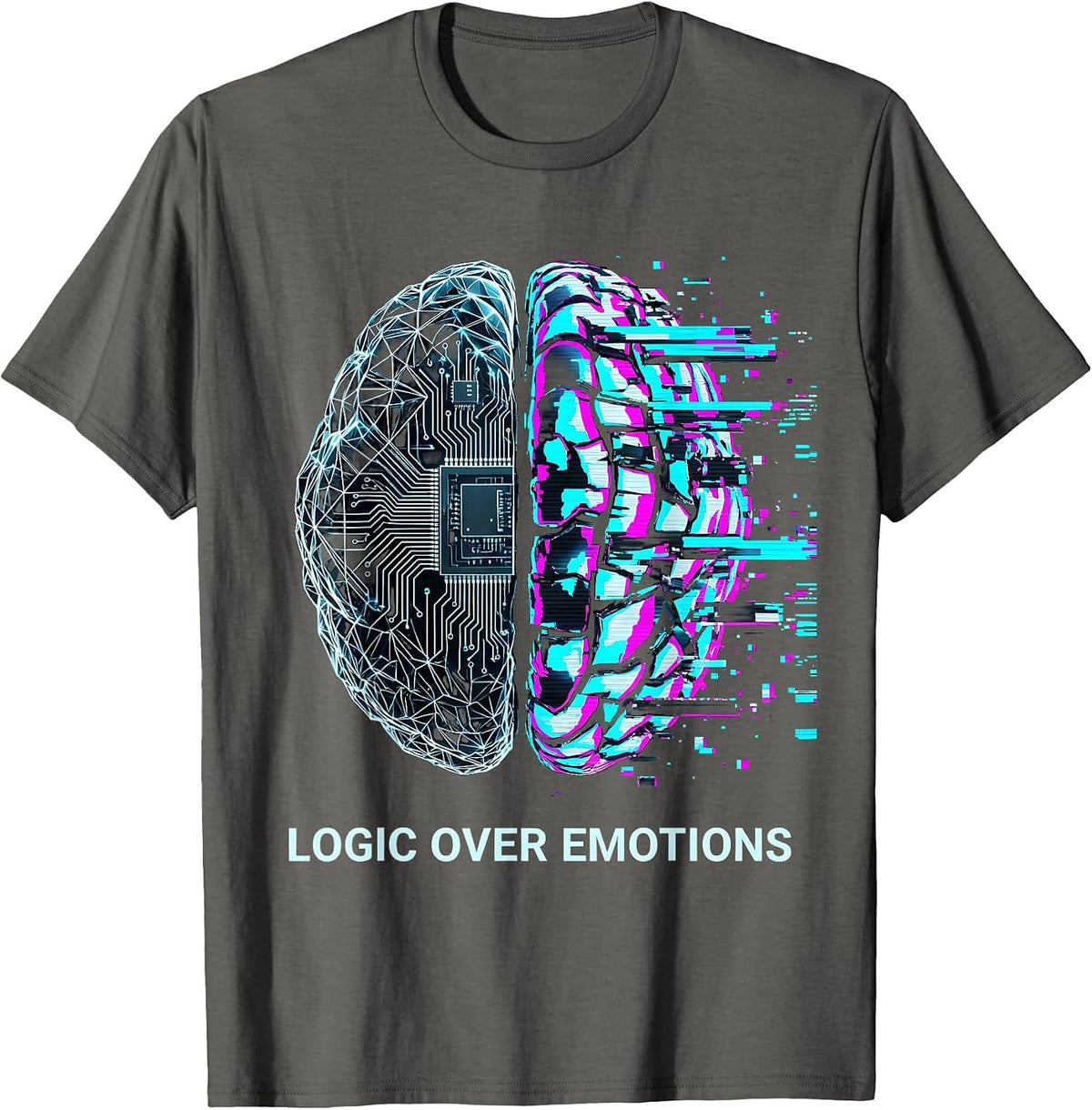 Logic Over Emotions Bold Mindset Design T-Shirt - Asphalt Grey
