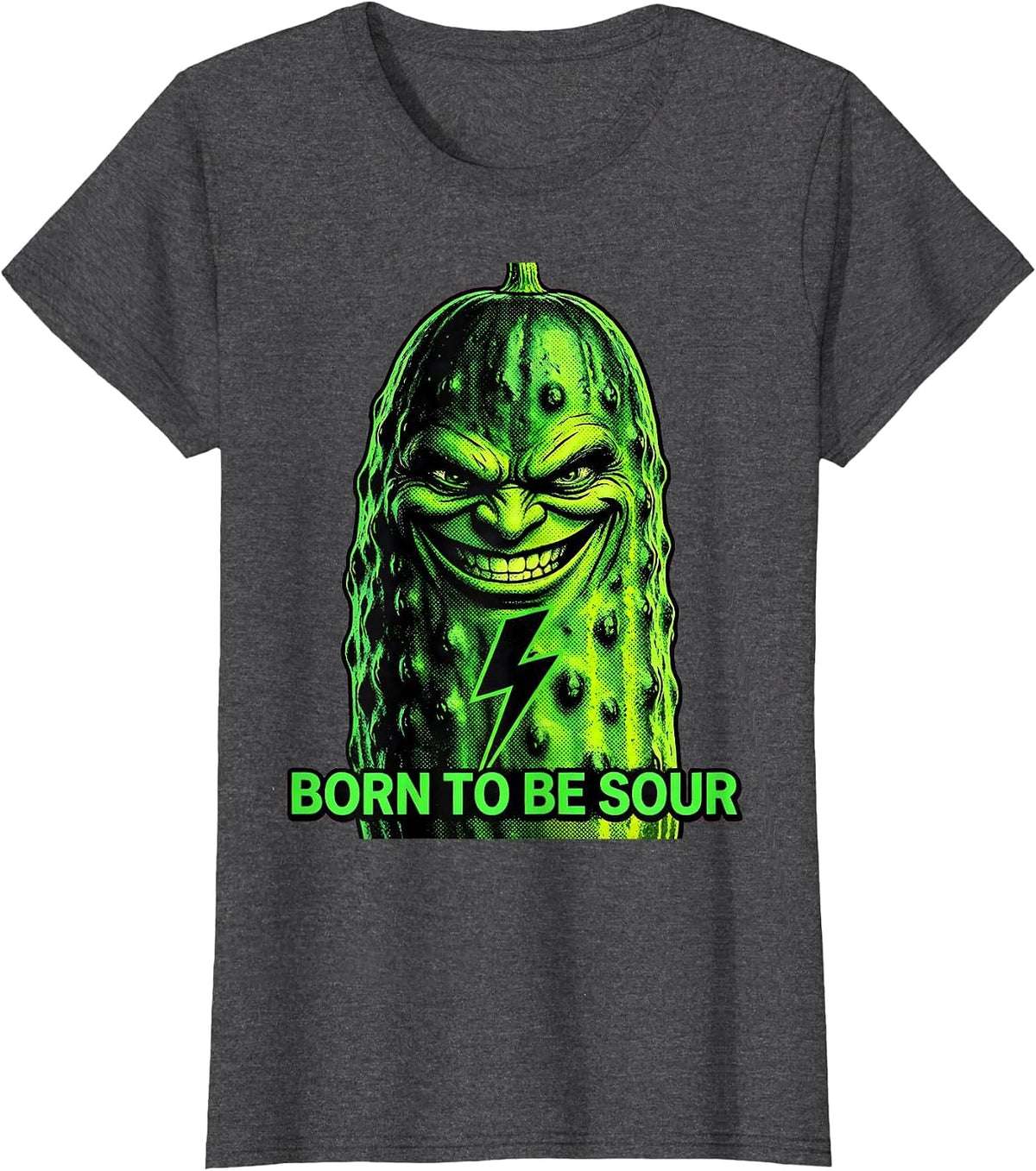 Women's Born to Be Sour Funny Pickle Graphic Design T-Shirt - Dark Heather Grey