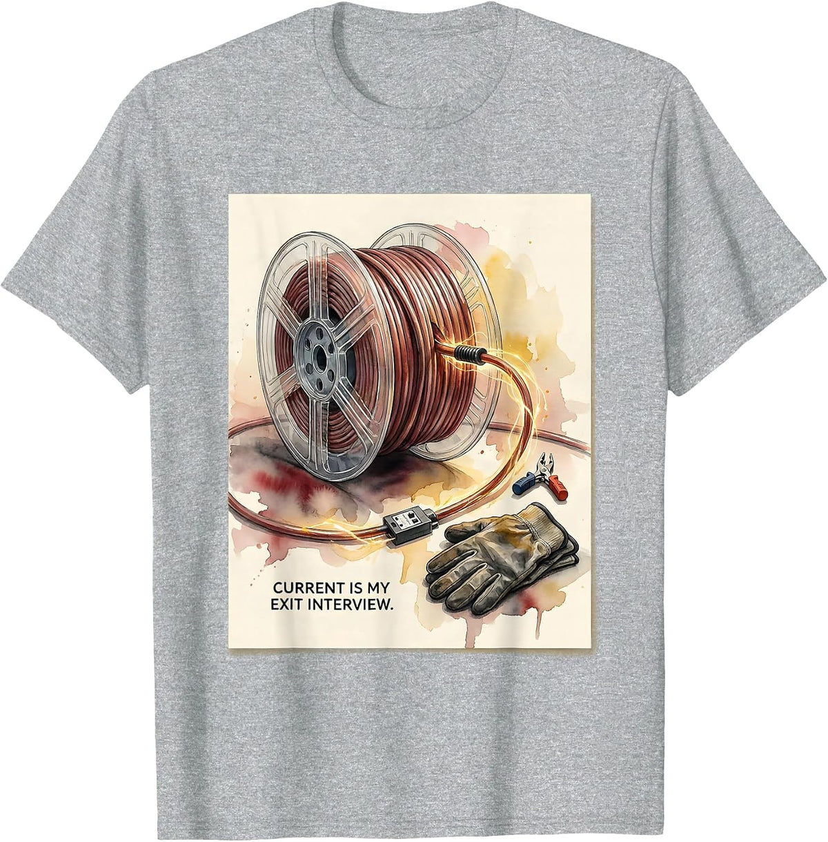 Men's Current Is My Exit Interview Funny Electrician Lineman Gift T-Shirt - Heather Grey