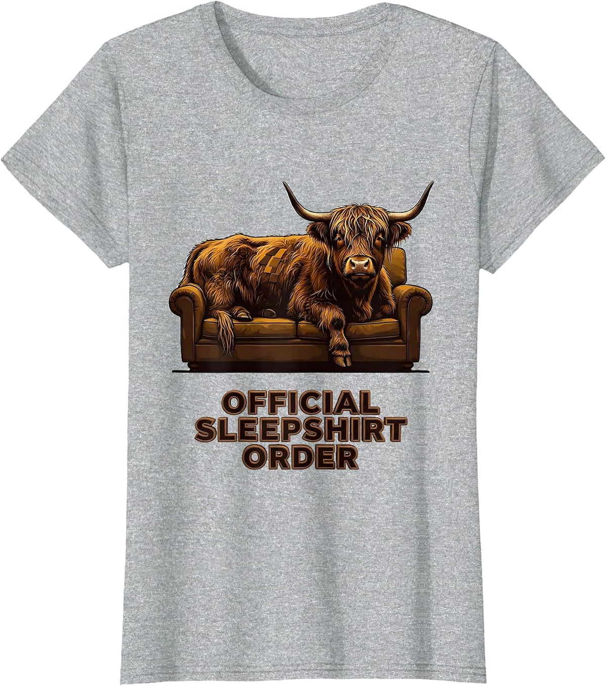 Women's Official Sleepshirt Order Cozy Highland Cow Novelty T-Shirt - Heather Grey