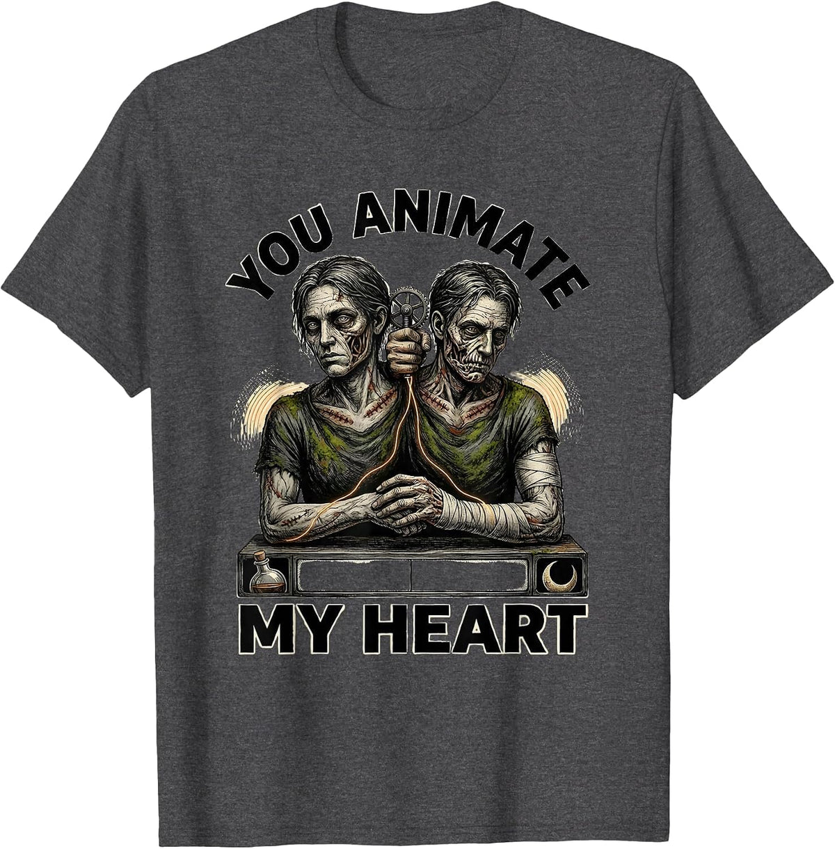 You Animate My Heart Spooky Romance Halloween Valentine T-Shirt - Dark Heather Grey