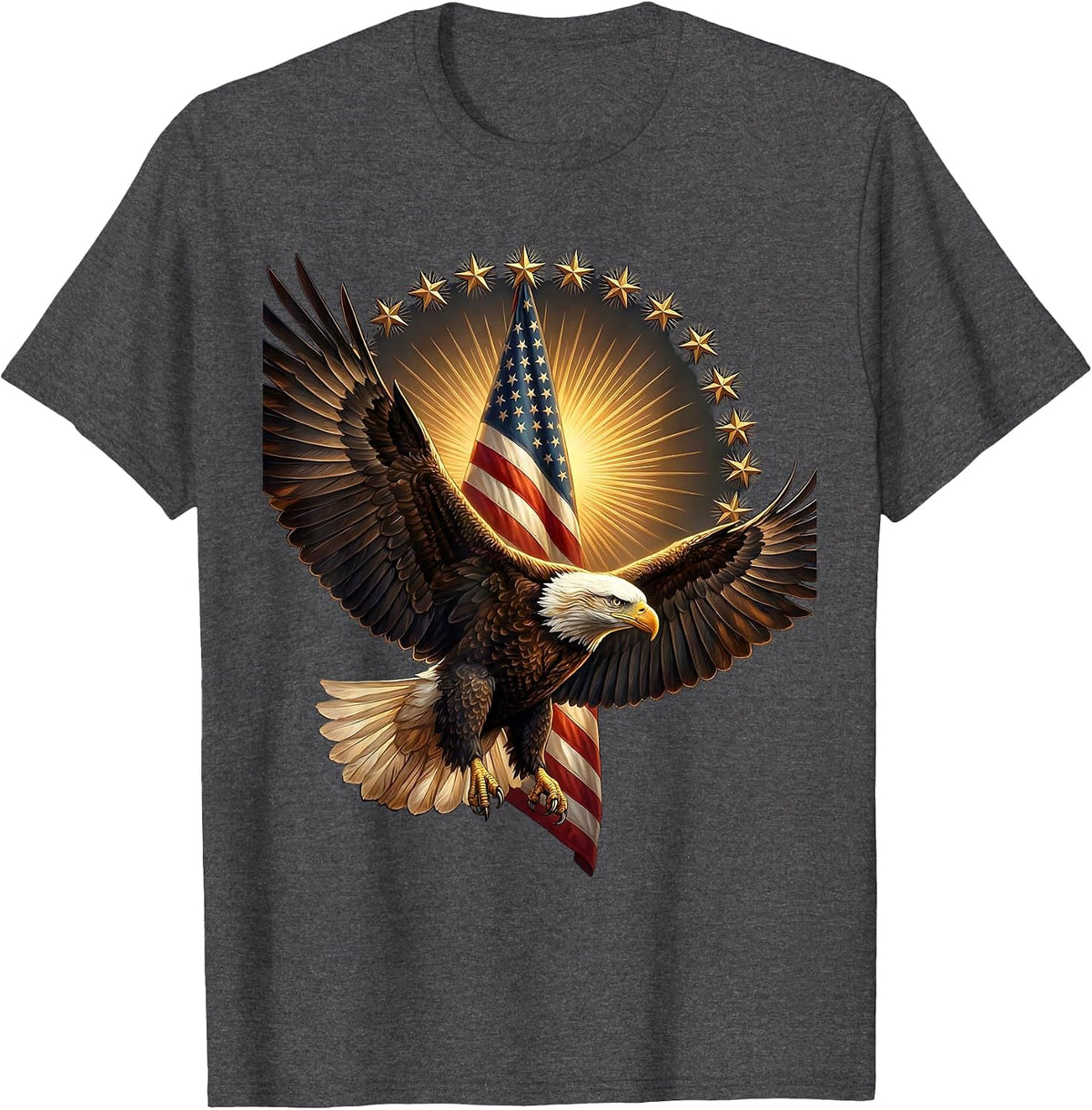 Bald Eagle Folded Flag 250th Anniversary Patriotic T-Shirt - Dark Heather Grey