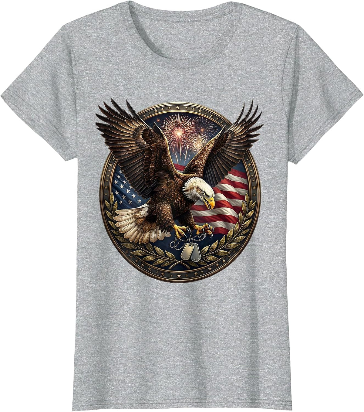 Bald Eagle Military Dog Tags US Army Graphic T-Shirt - Heather Grey