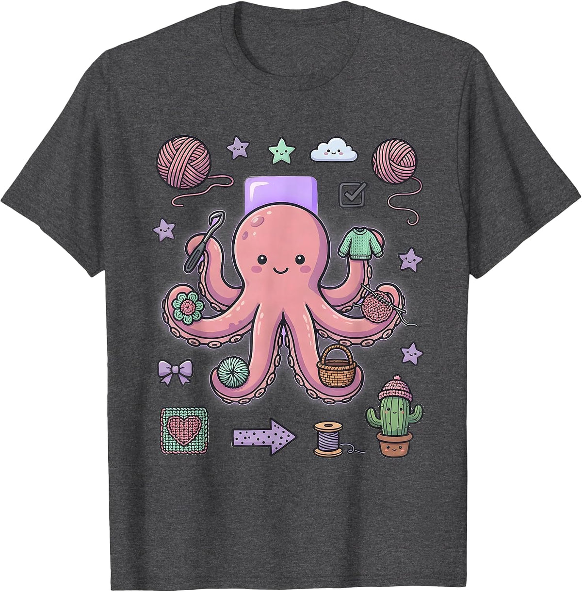 Octopus Crocheting With All Eight Tentacles T-Shirt - Dark Heather Grey