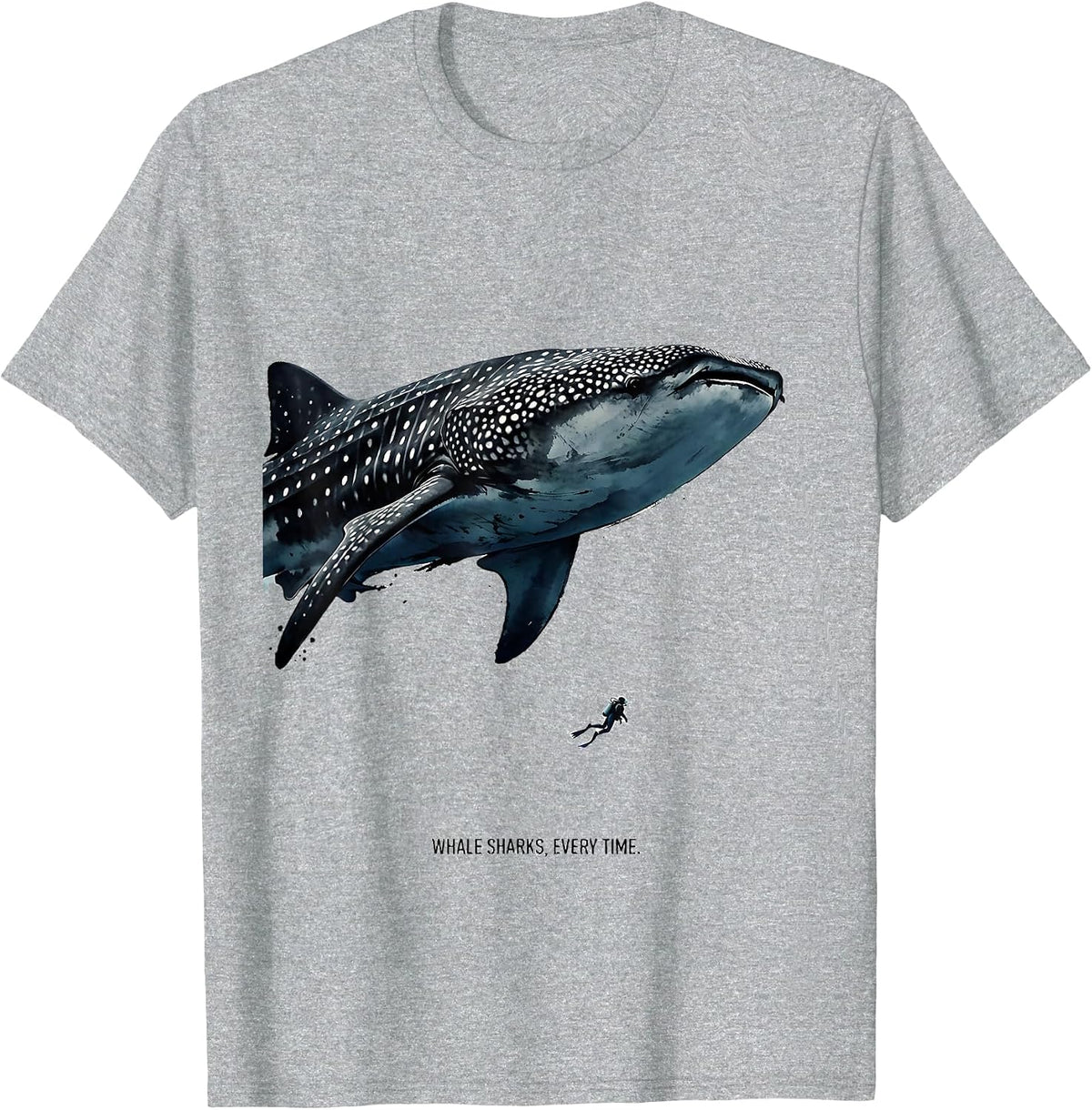 Men's Whale Sharks Every Time Ink Brush Marine Wildlife Ocean T-Shirt - Heather Grey