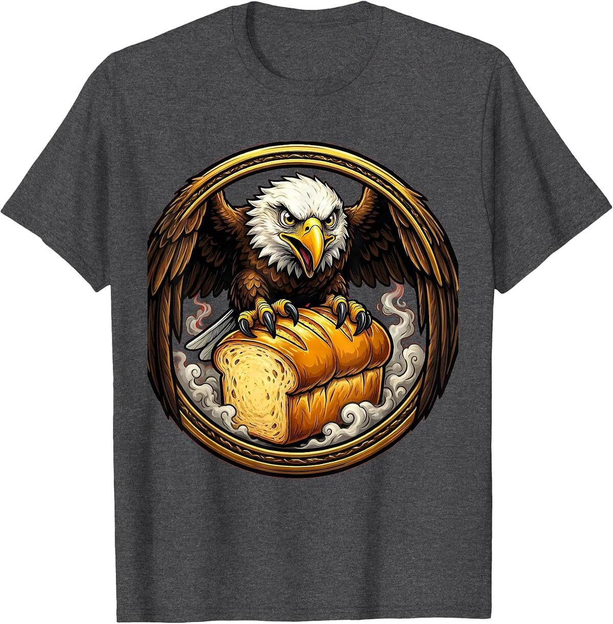 Bald Eagle on Giant Cheesy Bread Loaf T-Shirt - Dark Heather Grey