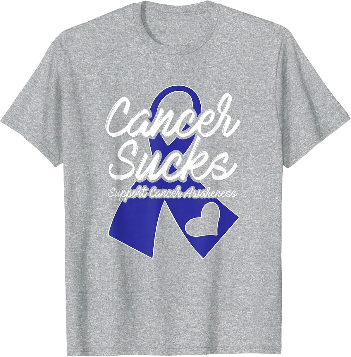 Colon Cancer Sucks Blue Support Ribbon T-Shirt - Heather Grey