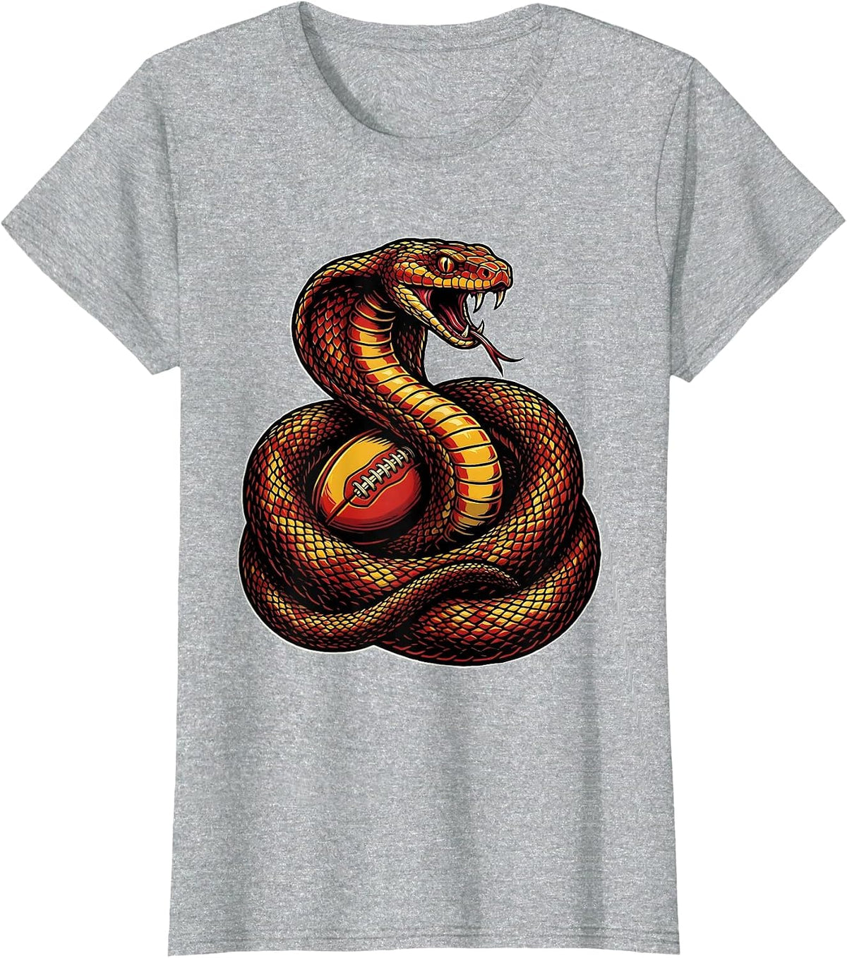 Serpent Coiled Around Rugby Ball Graphic T-Shirt - Heather Grey