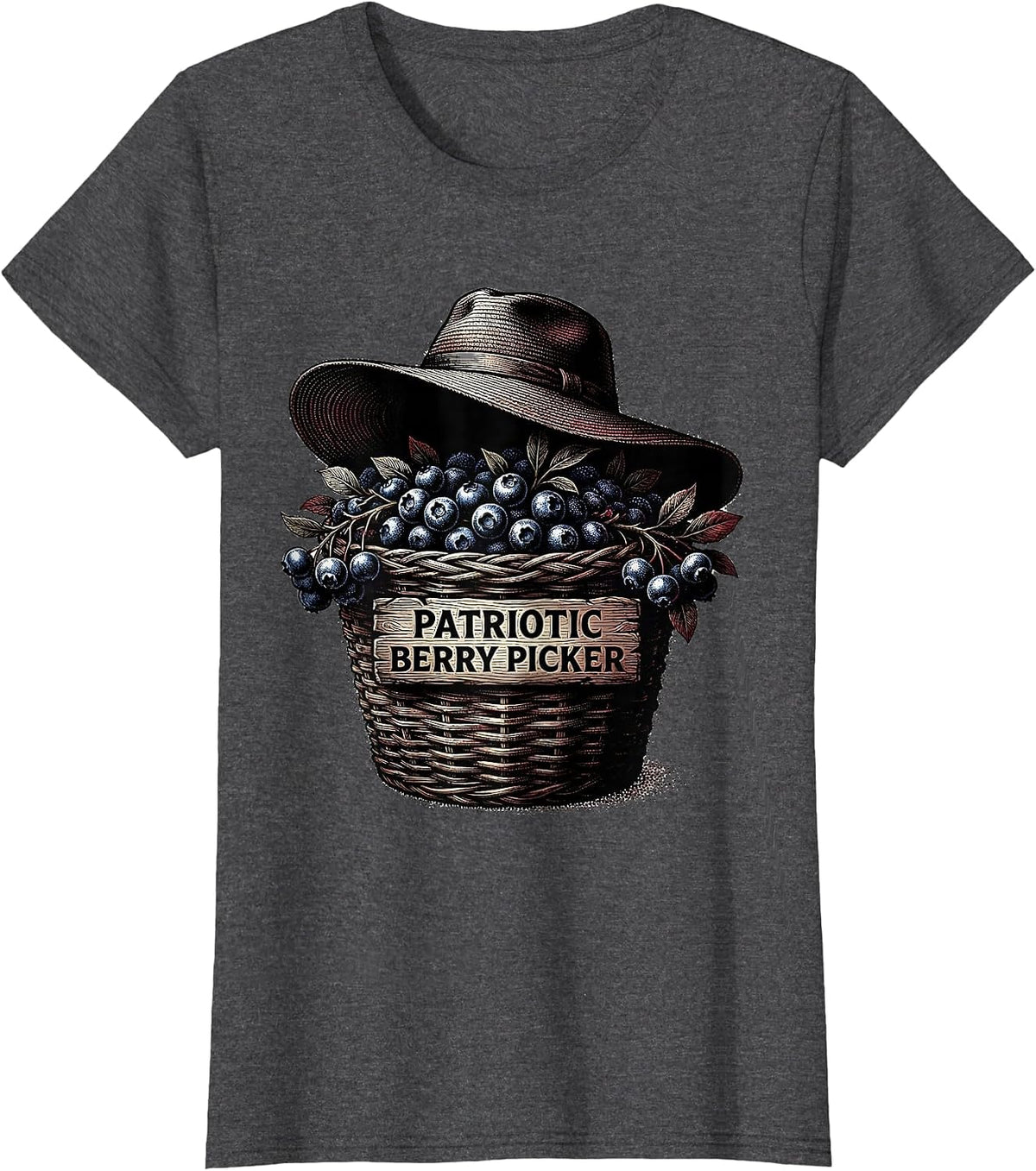 Women's Red White and Blueberries Patriotic Berry Picker T-Shirt - Dark Heather Grey
