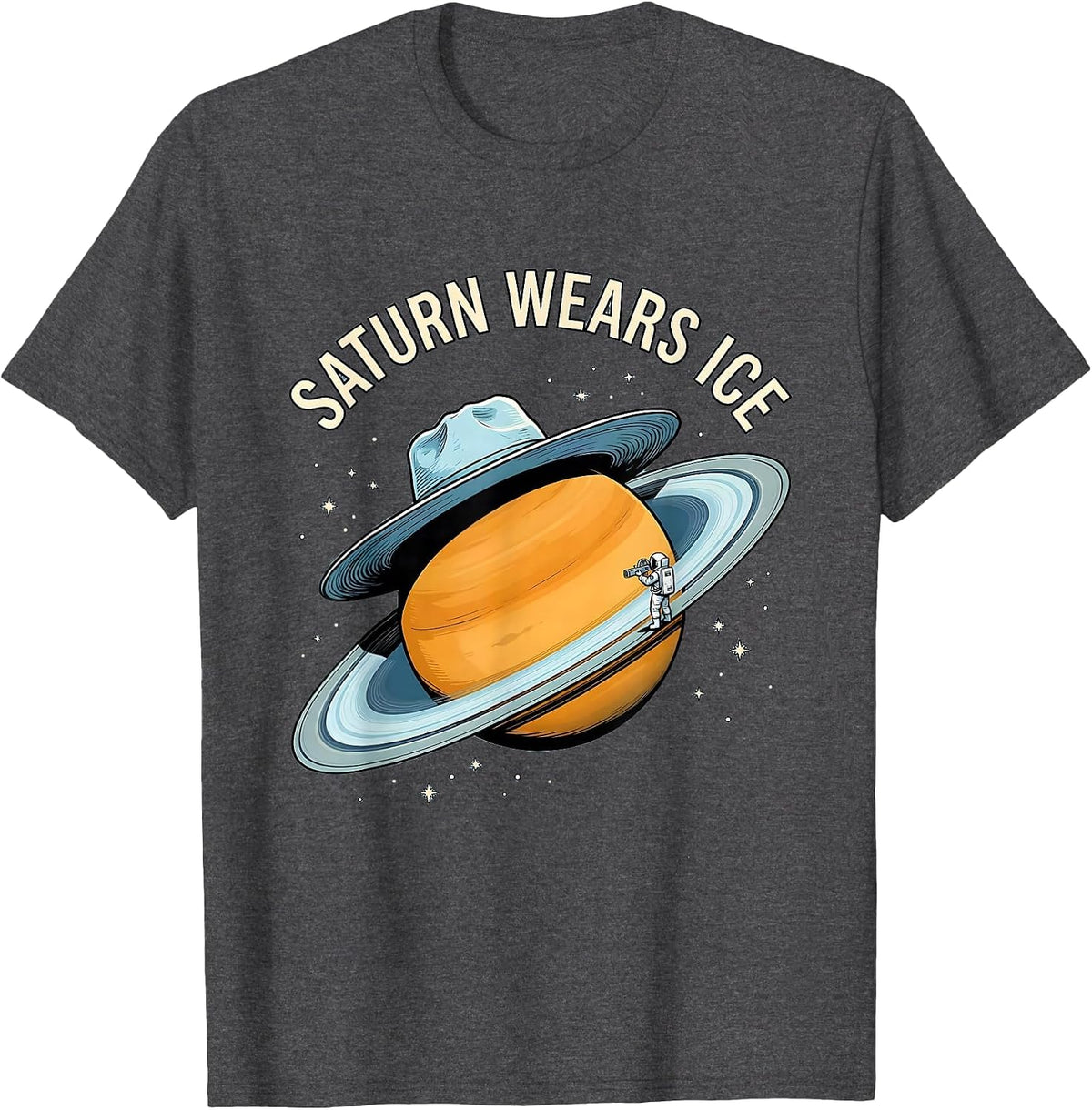 Saturn Wears Ice Funny Space Astronomy Enthusiast Gift T-Shirt - Dark Heather Grey