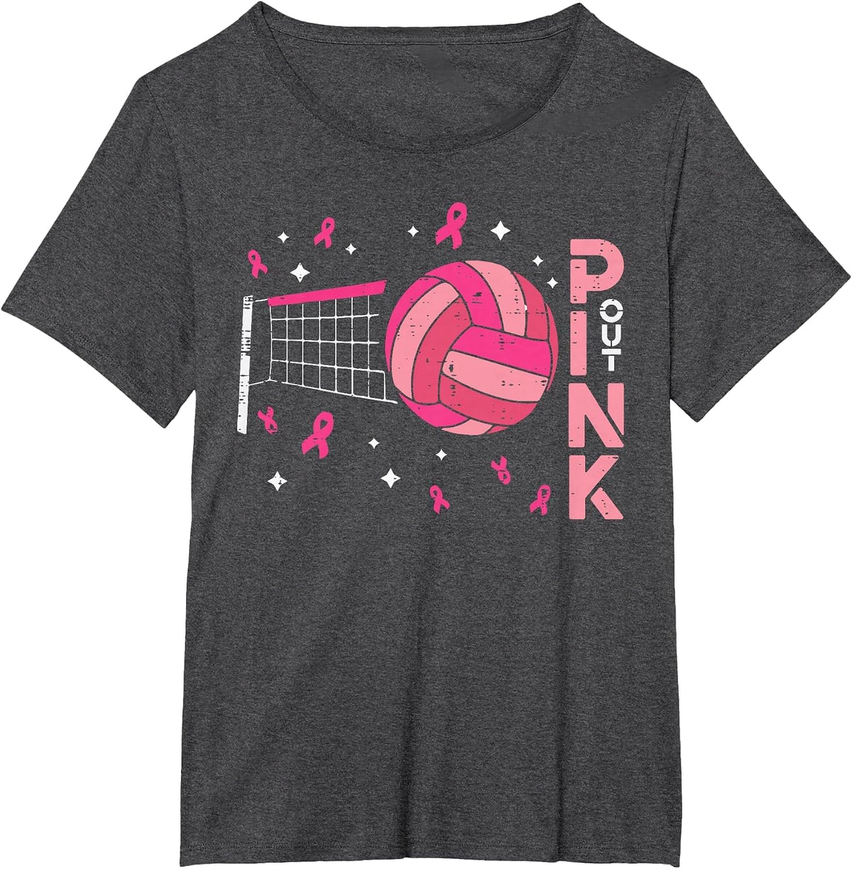 Breast Cancer Volleyball Pink Out Awareness Men Women Kids T-Shirt - Dark Heather Grey