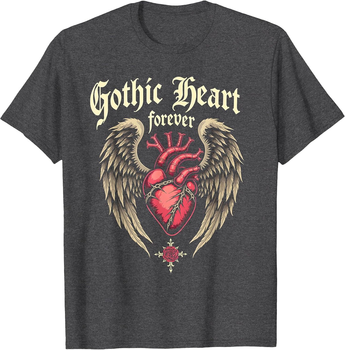 Gothic Heart Forever Dark Romance Women's Design T-Shirt - Dark Heather Grey