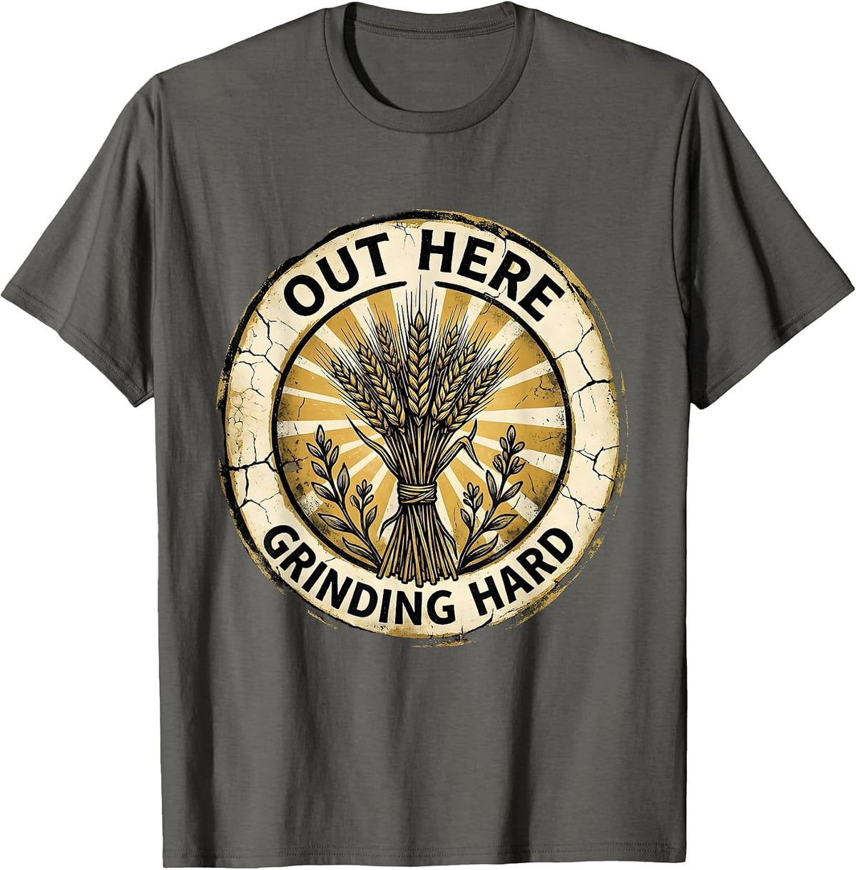 Men's Out Here Grinding Hard Hustle Graphic Design T-Shirt - Asphalt Grey