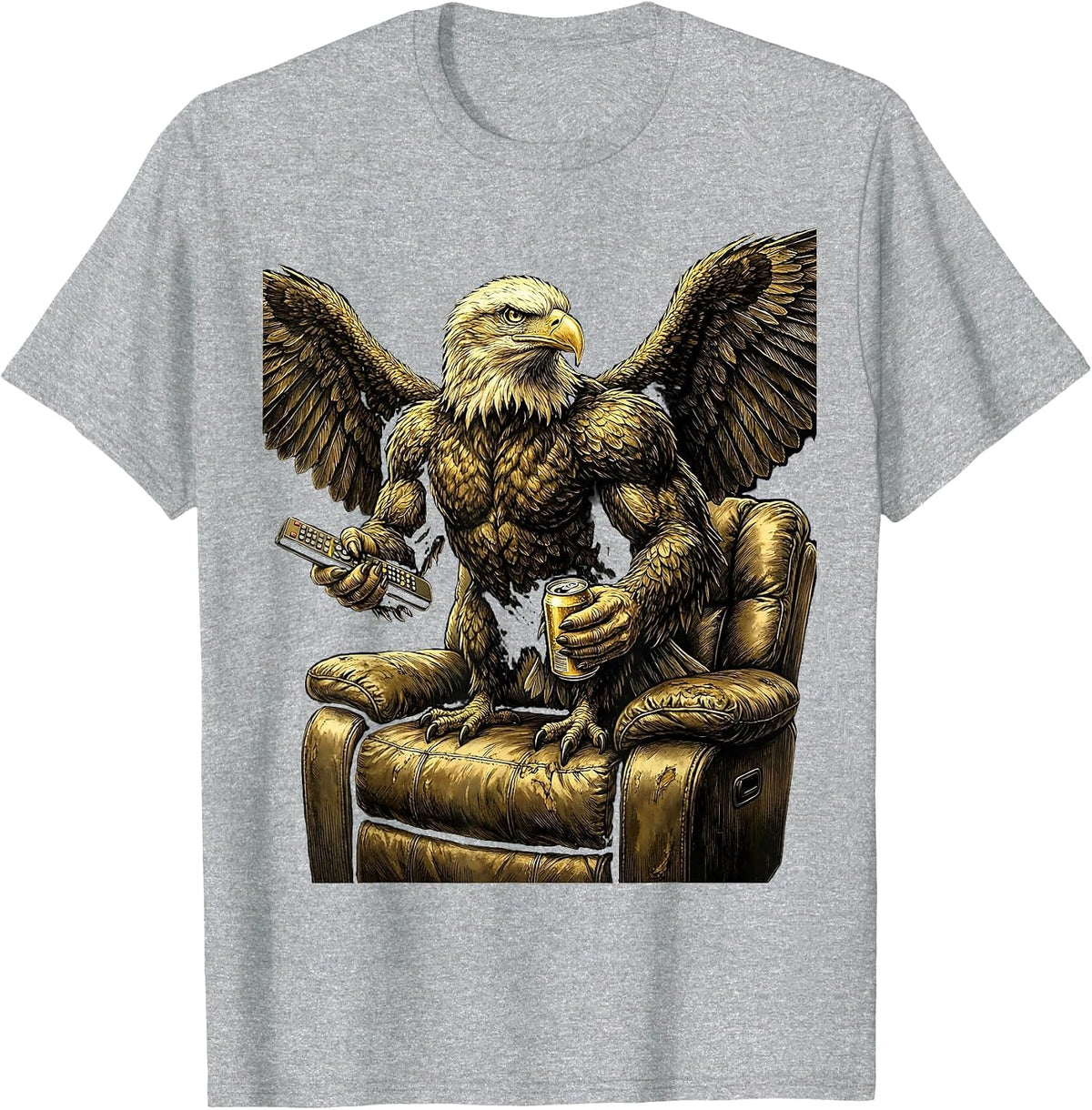 Men's Bald Eagle Perched on Weathered Shield T-Shirt - Heather Grey